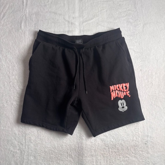 Disney Shorts Mens Medium Black Fleece Lined Mickey Mouse Puff Print * - Picture 1 of 6